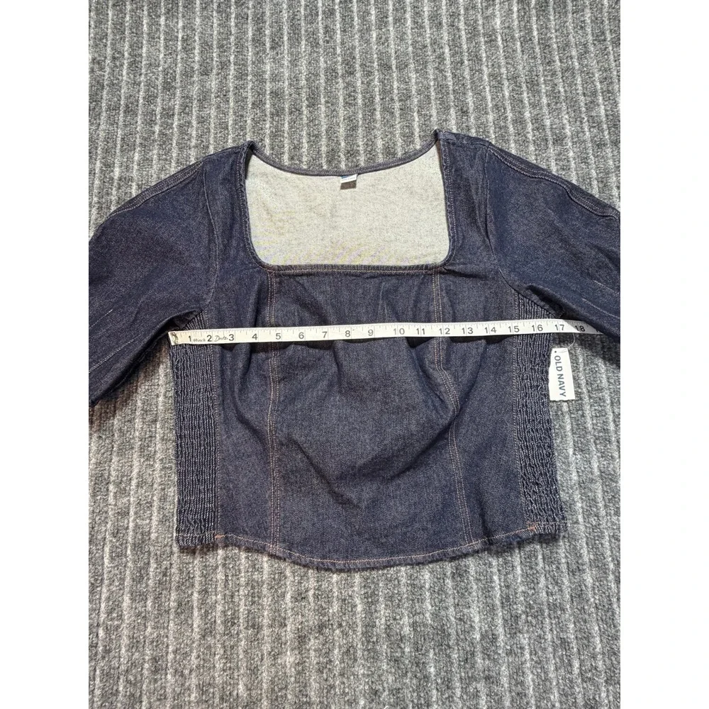 Old Navy Denim Puff Sleeve Top Medium Smocked Square Neck Cottagecore Western